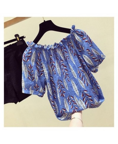 Korean Style Women Spring Summer Chiffon Blouses Shirts Lady Slash Neck Short Lantern Sleeve Printed Blusas Tops 15108 $40.71...