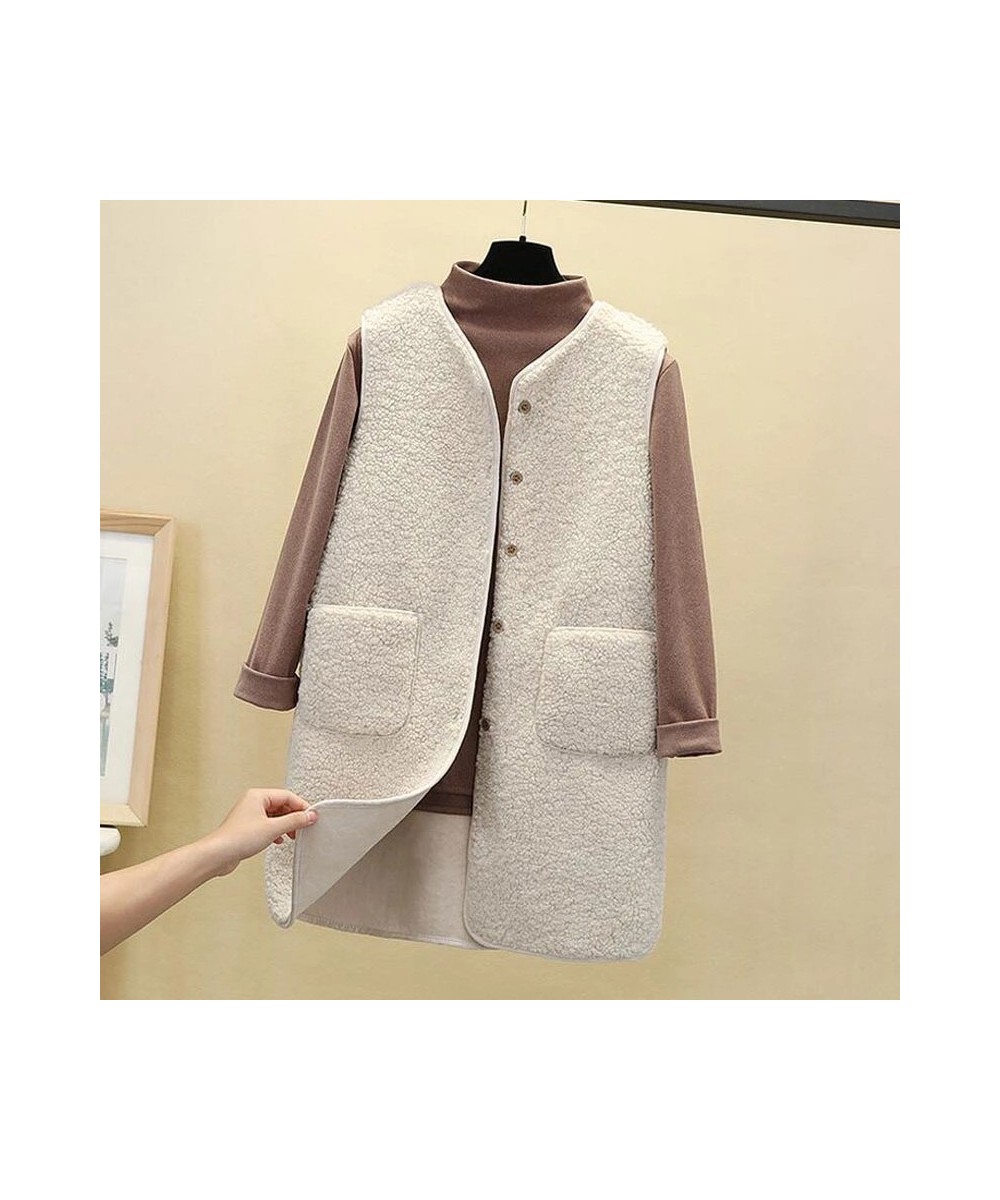 Lamb Wool Women Autumn Winter Vest Single Breasted Ladies Fleece Long Sleeveless Jacket Solid Thermal Waistcoat for Female 20...