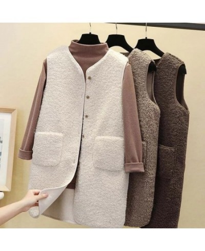 Lamb Wool Women Autumn Winter Vest Single Breasted Ladies Fleece Long Sleeveless Jacket Solid Thermal Waistcoat for Female 20...