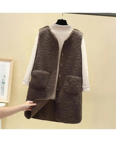 Lamb Wool Women Autumn Winter Vest Single Breasted Ladies Fleece Long Sleeveless Jacket Solid Thermal Waistcoat for Female 20...