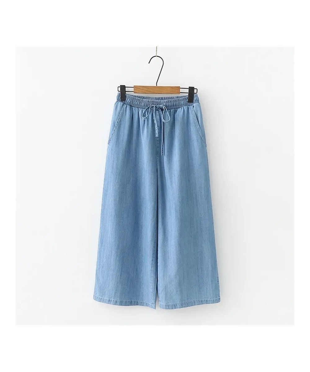 Oversized85kg Capri Wide Leg Pants For Women Summer Thin Ice Silk Denim Pantalones Loose Casual Fashion Blue Straight Trouser...