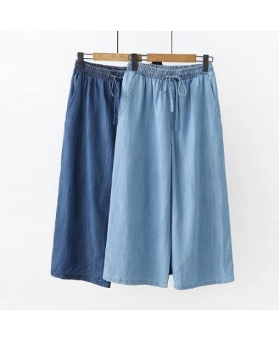 Oversized85kg Capri Wide Leg Pants For Women Summer Thin Ice Silk Denim Pantalones Loose Casual Fashion Blue Straight Trouser...