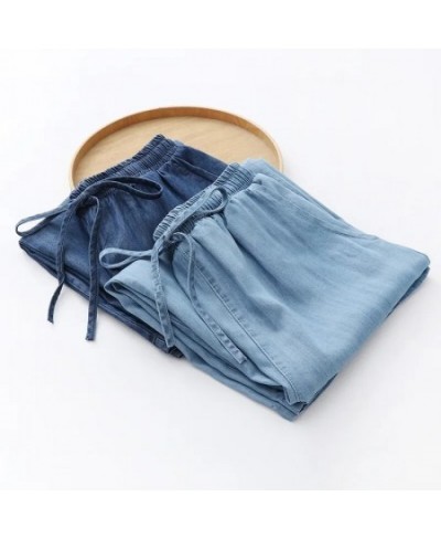 Oversized85kg Capri Wide Leg Pants For Women Summer Thin Ice Silk Denim Pantalones Loose Casual Fashion Blue Straight Trouser...