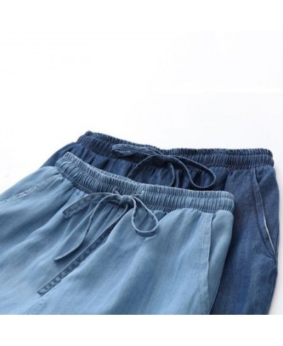 Oversized85kg Capri Wide Leg Pants For Women Summer Thin Ice Silk Denim Pantalones Loose Casual Fashion Blue Straight Trouser...