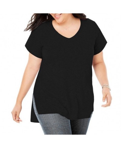 Women's Plus Size Top 2023 Fashion Summer Tops Plus Size Casual Short Sleeve Blouses Shirt V-neck Loose Slit Shirt Топик $42....