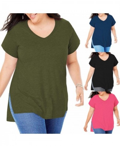 Women's Plus Size Top 2023 Fashion Summer Tops Plus Size Casual Short Sleeve Blouses Shirt V-neck Loose Slit Shirt Топик $42....