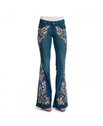 Embroidered Slim Flare Jeans with Washed Loose High Waisted Jeans for Woman $53.39 - Jeans