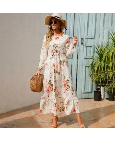 Fashion Beach Dress Ladies Boho Floral Printed Elegant Dresses Female Casual Chic Long Sleeve Maxi Dresses For Women 2022 Rob...