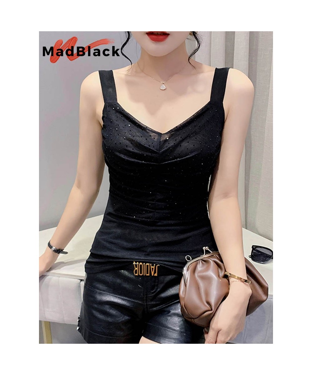 Summer European Style Mesh Vest Chic Sexy V-Neck Draped Shiny Women Tops Sleeveless Casual All Match New 2022 T25910L $31.43 ...