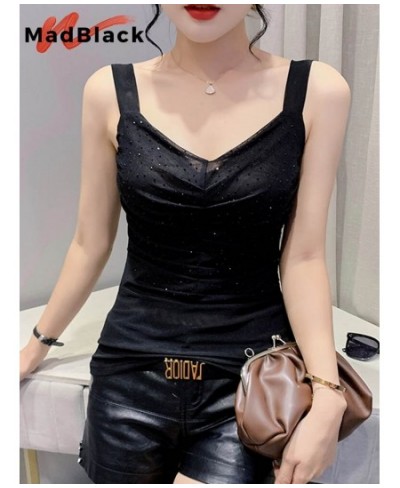 Summer European Style Mesh Vest Chic Sexy V-Neck Draped Shiny Women Tops Sleeveless Casual All Match New 2022 T25910L $31.43 ...