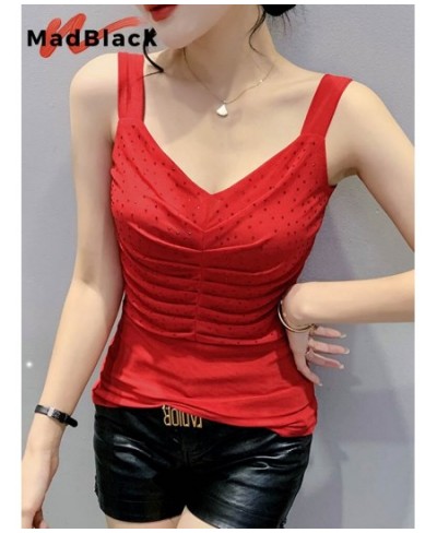 Summer European Style Mesh Vest Chic Sexy V-Neck Draped Shiny Women Tops Sleeveless Casual All Match New 2022 T25910L $31.43 ...