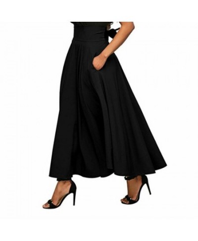 High Waist Pleated Long Skirts Women Vintage Bowknot Back Flared Full Skirt Swing Satin Bottoms Black Gray Red $30.04 - Skirts