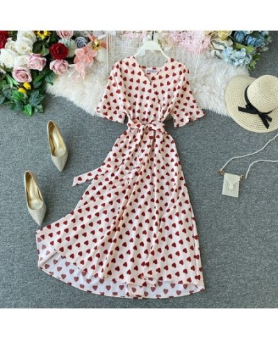 Sexy V-Neck Floral Print Boho Beach Party Dress 2023 Summer Ruffle Short Sleeve Lace Up Belt Midi Dress Wrap Sundress Slim $3...