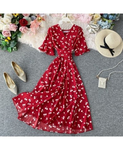 Sexy V-Neck Floral Print Boho Beach Party Dress 2023 Summer Ruffle Short Sleeve Lace Up Belt Midi Dress Wrap Sundress Slim $3...