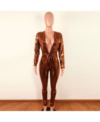 2023 Sexy Women Sequined Jumpsuit Long Sleeve Deep V Neck Jumpsuit Solid Pattern Skinny Sequin Jumpsuit Club Glossy Bodysuits...