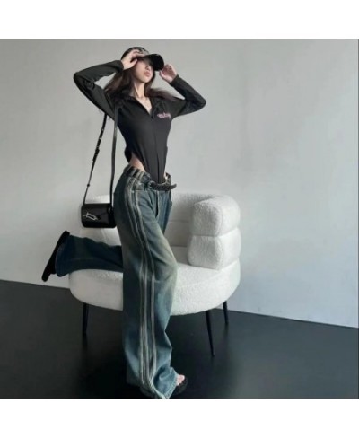 American Stripe Vintage Casual Jeans High Street Loose Street Wash Jeans Oversized Fashion Hot Girl Wide Leg Trousers $53.70 ...