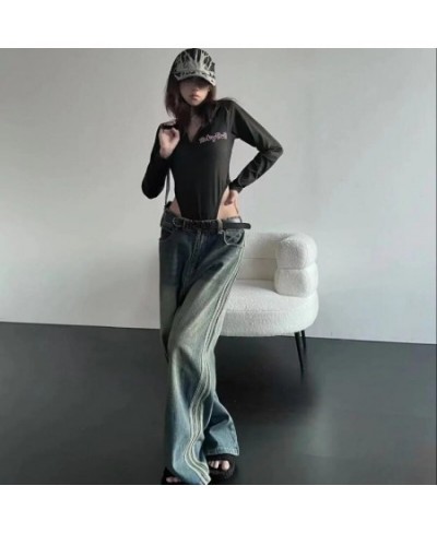 American Stripe Vintage Casual Jeans High Street Loose Street Wash Jeans Oversized Fashion Hot Girl Wide Leg Trousers $53.70 ...