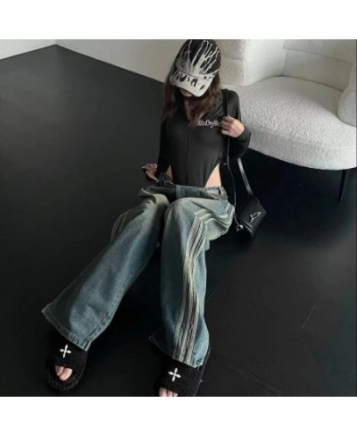 American Stripe Vintage Casual Jeans High Street Loose Street Wash Jeans Oversized Fashion Hot Girl Wide Leg Trousers $53.70 ...