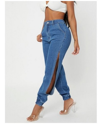 2023 Fashion Side Of Leg Split Women's Jeans Loose Harem Pants Ladies Tie Feet Streetwear Jeans Casual Denim Pants $44.22 - J...