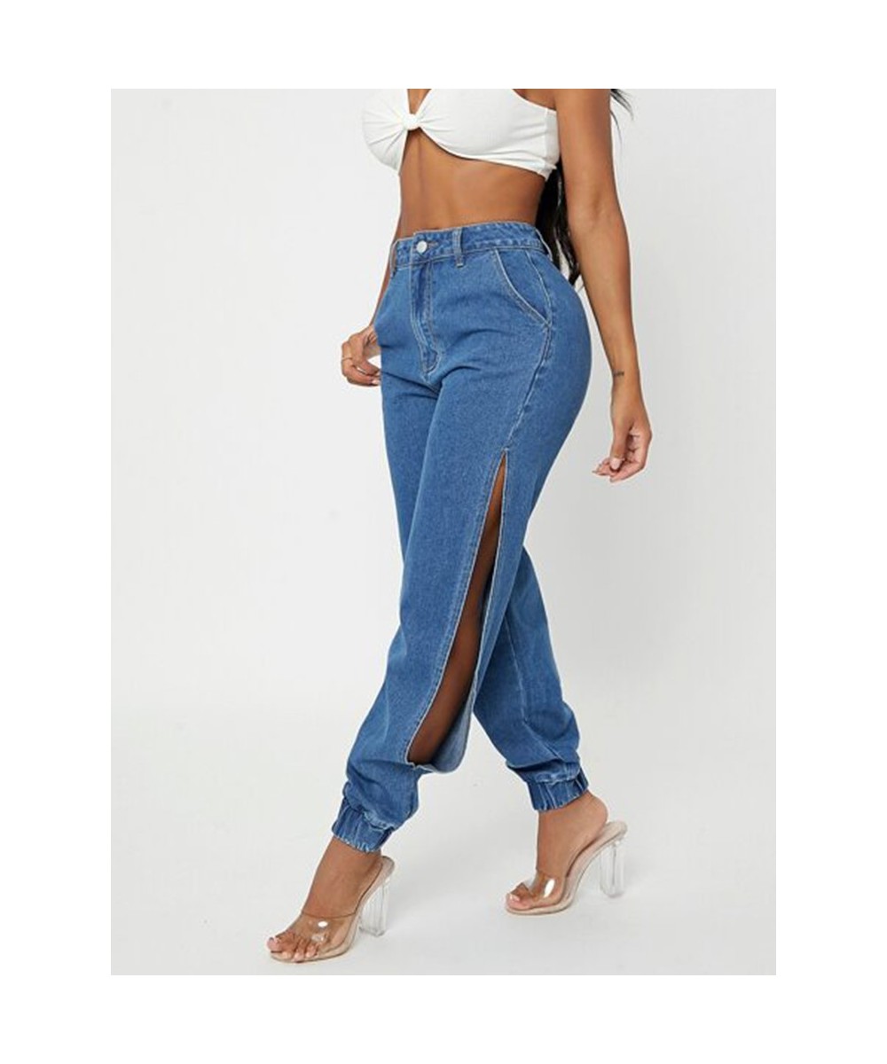 2023 Fashion Side Of Leg Split Women's Jeans Loose Harem Pants Ladies Tie Feet Streetwear Jeans Casual Denim Pants $44.22 - J...