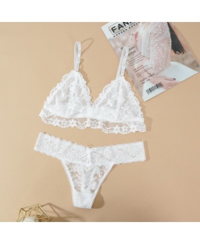 Women Lace Bra Briefs Set Sexy Wire Free Lingerie Hollow Out G-String Underwear Set Female Transparent Seamless Intimate Bra ...