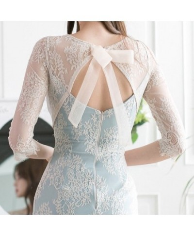 Sexy Club Dress 2022 Summer Small Sexy Lace Half Sleeve High Waist Open Back Elegant Party Women's Pencil Dress $44.19 - Dresses