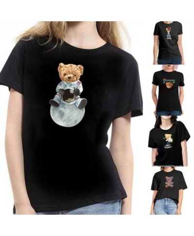 Women T-Shirt Tops Fashion Bear Print Harajuku Round Neck Casual Loose Short Sleeve Summer Clothing Hip Hop Streetwear Pullov...