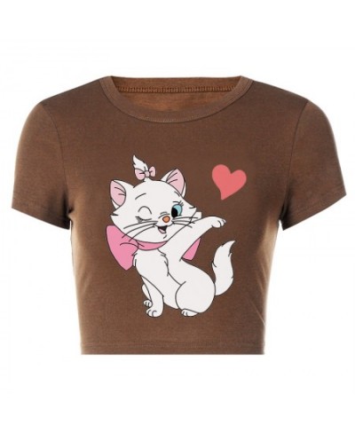 2022 Summer Kawaii Cute Mary Cat Print Pattern Versatile Comfortable Y2k Short Top Student Young People's Clothes $17.08 - To...