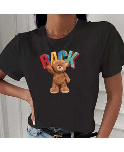 Women T-Shirt Tops Fashion Bear Print Harajuku Round Neck Casual Loose Short Sleeve Summer Clothing Hip Hop Streetwear Pullov...