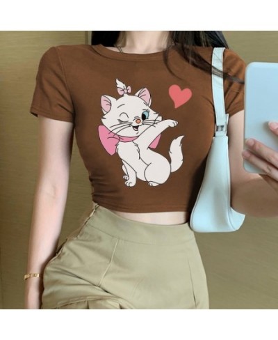 2022 Summer Kawaii Cute Mary Cat Print Pattern Versatile Comfortable Y2k Short Top Student Young People's Clothes $17.08 - To...