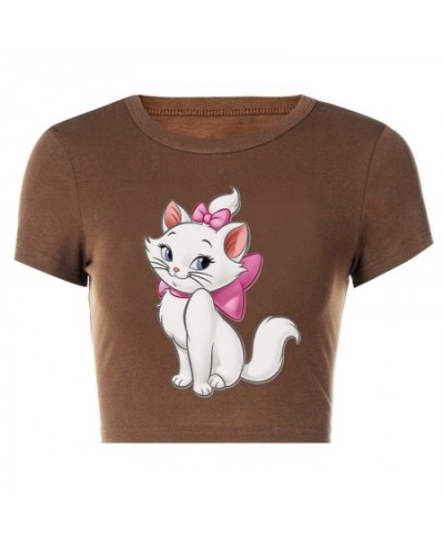 2022 Summer Kawaii Cute Mary Cat Print Pattern Versatile Comfortable Y2k Short Top Student Young People's Clothes $17.08 - To...