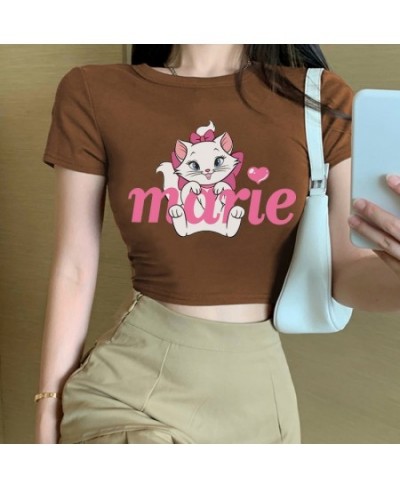 2022 Summer Kawaii Cute Mary Cat Print Pattern Versatile Comfortable Y2k Short Top Student Young People's Clothes $17.08 - To...