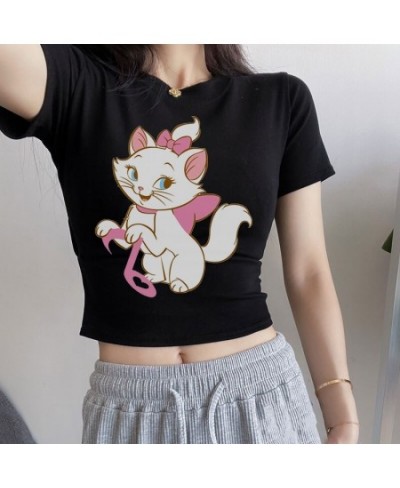 2022 Summer Kawaii Cute Mary Cat Print Pattern Versatile Comfortable Y2k Short Top Student Young People's Clothes $17.08 - To...