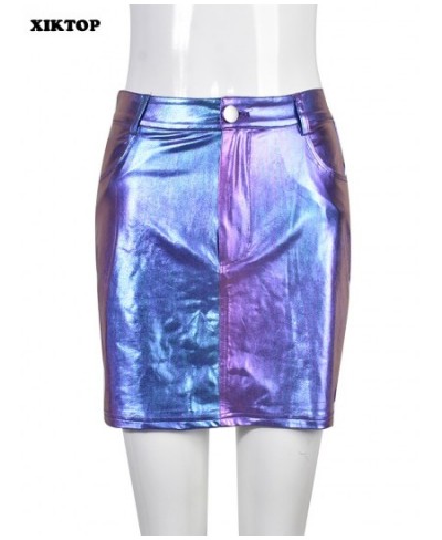 Shiny Leather Skirt Women Sexy High Waist Streetwear Fashion Pockets Y2K All-Matching Party Club Hip Skirts $31.57 - Skirts