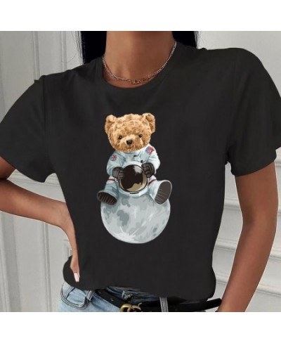 Women T-Shirt Tops Fashion Bear Print Harajuku Round Neck Casual Loose Short Sleeve Summer Clothing Hip Hop Streetwear Pullov...