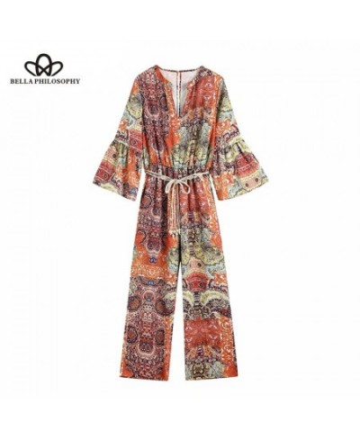 Vintage Chic Floral Print Bow Tie Sashes Jumpsuits Women 2023 V Neck Elastic Waist Ladies Rompers Casual Body $41.40 - Jumpsuits