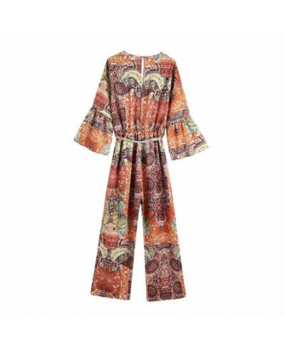 Vintage Chic Floral Print Bow Tie Sashes Jumpsuits Women 2023 V Neck Elastic Waist Ladies Rompers Casual Body $41.40 - Jumpsuits