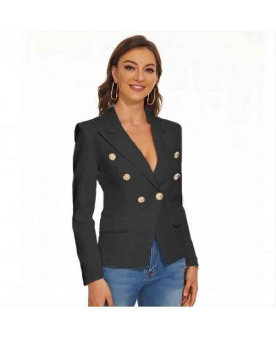 Golden Buttons Double Breasted Women Luxury Blazer Jacket $82.47 - Suits & Sets