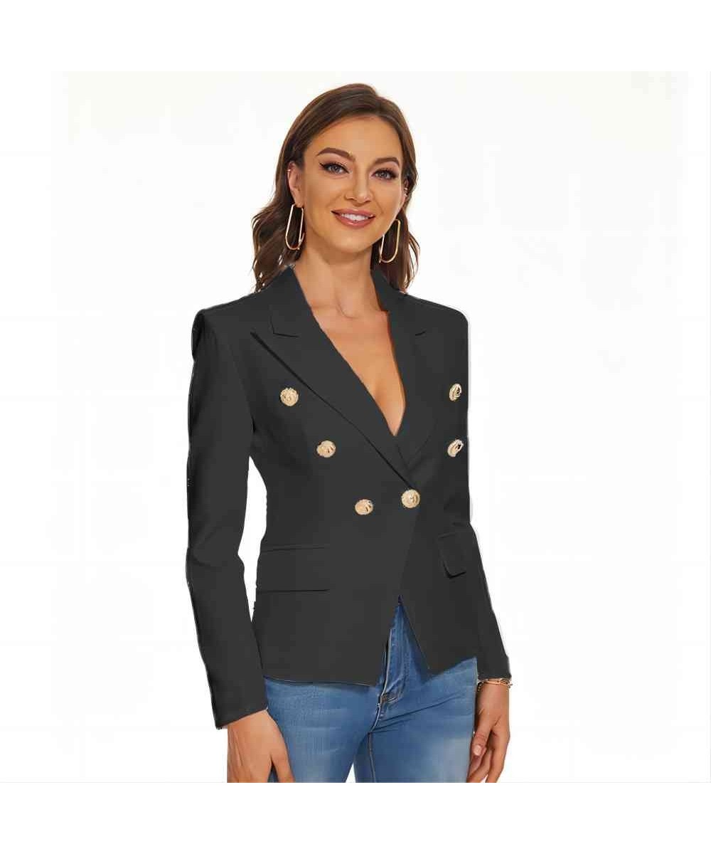 Golden Buttons Double Breasted Women Luxury Blazer Jacket $82.47 - Suits & Sets