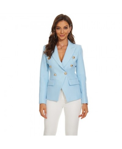 Golden Buttons Double Breasted Women Luxury Blazer Jacket $82.47 - Suits & Sets