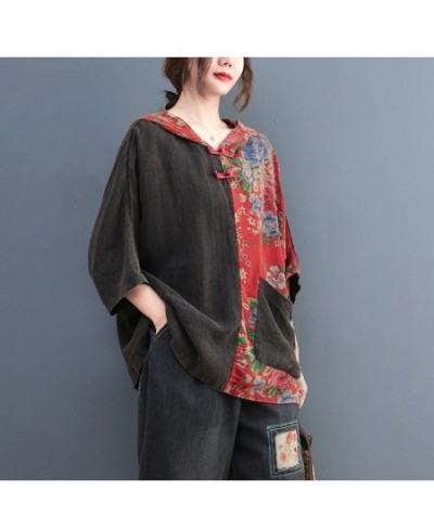 Oversized Patchwork Big Pocket Shirt Summer Women Casual Loose Vintage Shirt Korean Ladies Womens Hooded Print Shirts 2022 $3...