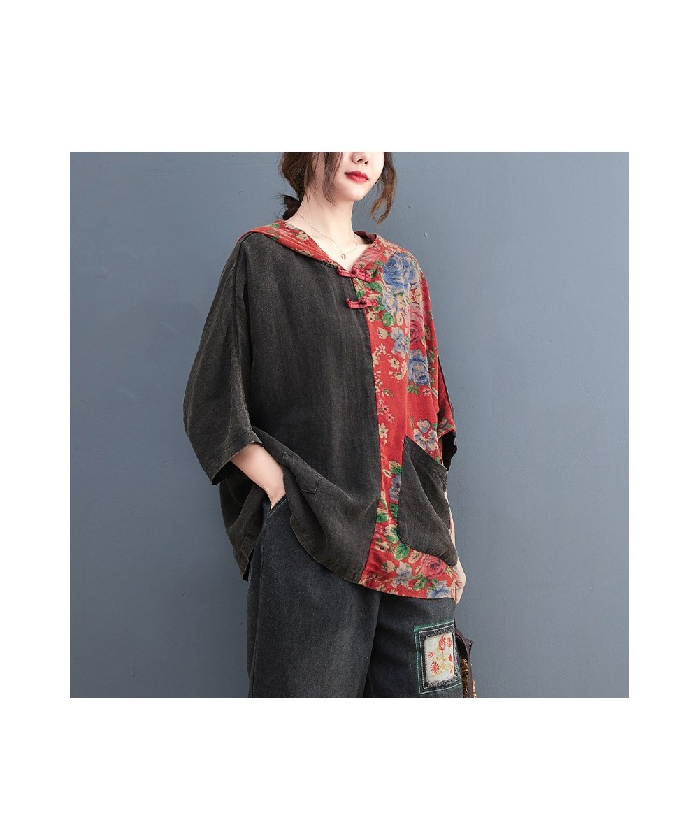 Oversized Patchwork Big Pocket Shirt Summer Women Casual Loose Vintage Shirt Korean Ladies Womens Hooded Print Shirts 2022 $3...