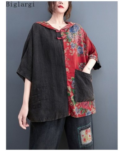 Oversized Patchwork Big Pocket Shirt Summer Women Casual Loose Vintage Shirt Korean Ladies Womens Hooded Print Shirts 2022 $3...