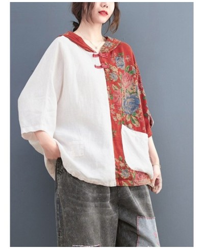 Oversized Patchwork Big Pocket Shirt Summer Women Casual Loose Vintage Shirt Korean Ladies Womens Hooded Print Shirts 2022 $3...