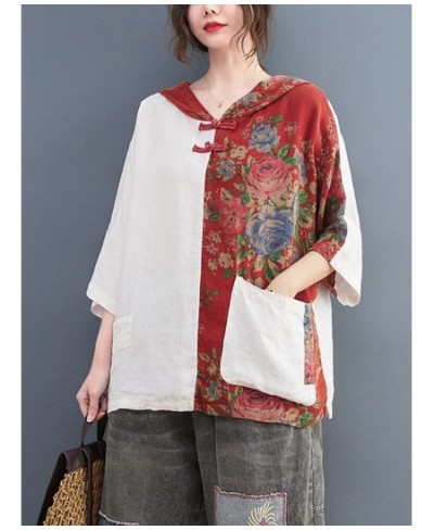 Oversized Patchwork Big Pocket Shirt Summer Women Casual Loose Vintage Shirt Korean Ladies Womens Hooded Print Shirts 2022 $3...