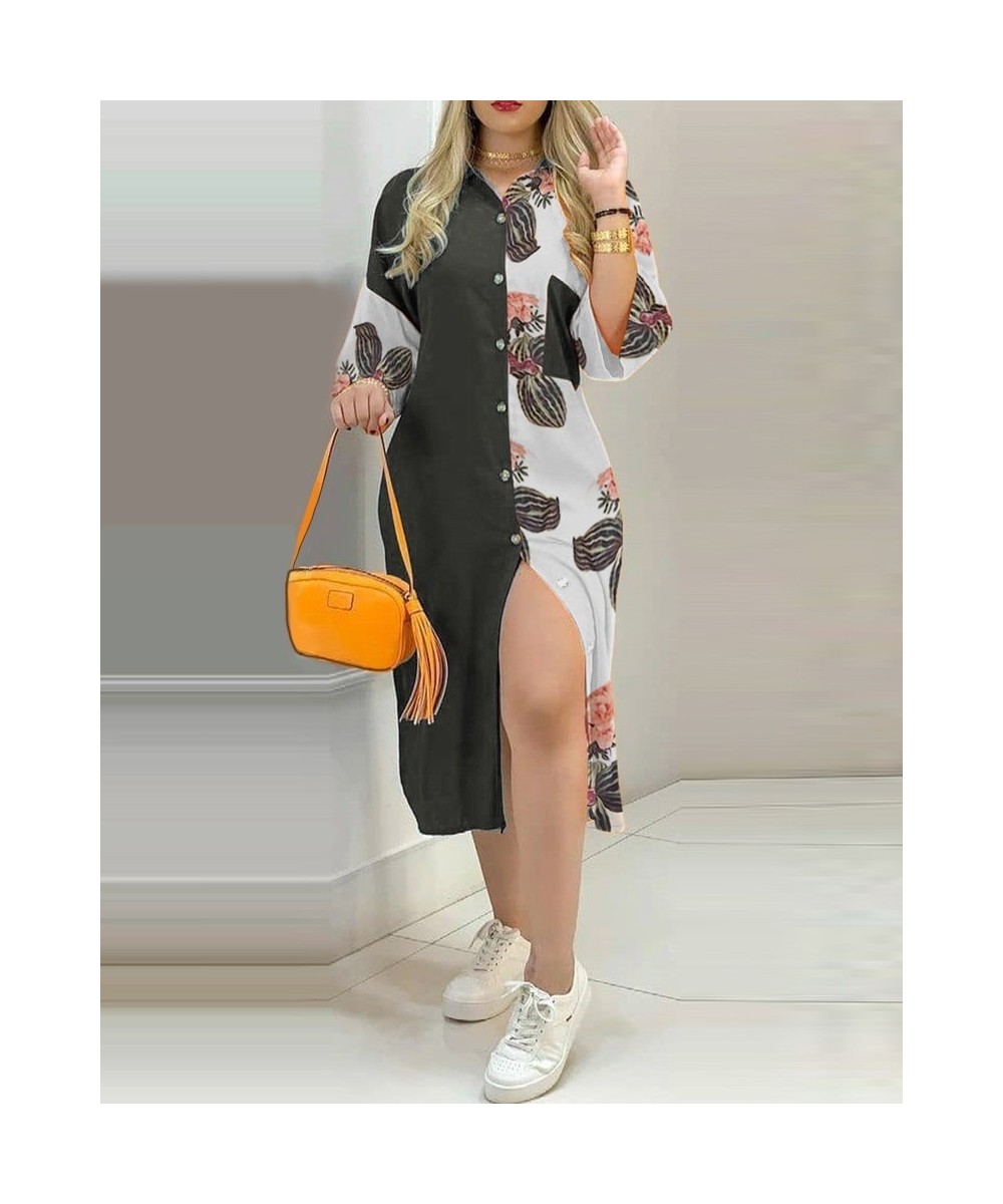 Women Shirt Dress Summer Plus Size Fashion Casual Color Matching Printed Pocket Shirt Dress Women $44.83 - Dresses