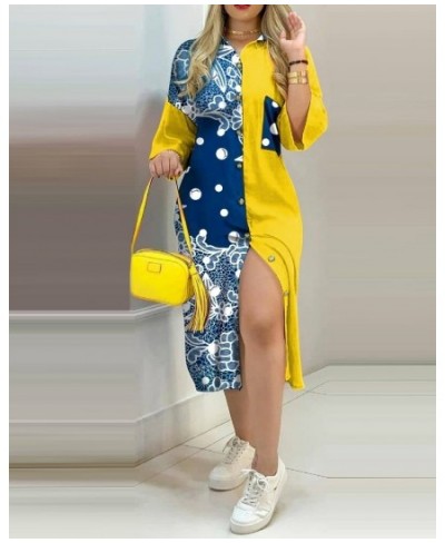 Women Shirt Dress Summer Plus Size Fashion Casual Color Matching Printed Pocket Shirt Dress Women $44.83 - Dresses