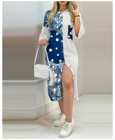 Women Shirt Dress Summer Plus Size Fashion Casual Color Matching Printed Pocket Shirt Dress Women $44.83 - Dresses