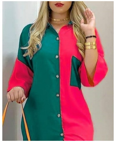 Women Shirt Dress Summer Plus Size Fashion Casual Color Matching Printed Pocket Shirt Dress Women $44.83 - Dresses