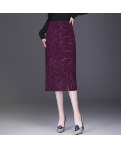 Retro Button Wrap Hip One-step Skirt 2023 Spring High Waist Slim Temperament Lace Patchwork Skirt Elegant OL Midi Skirt $52.6...